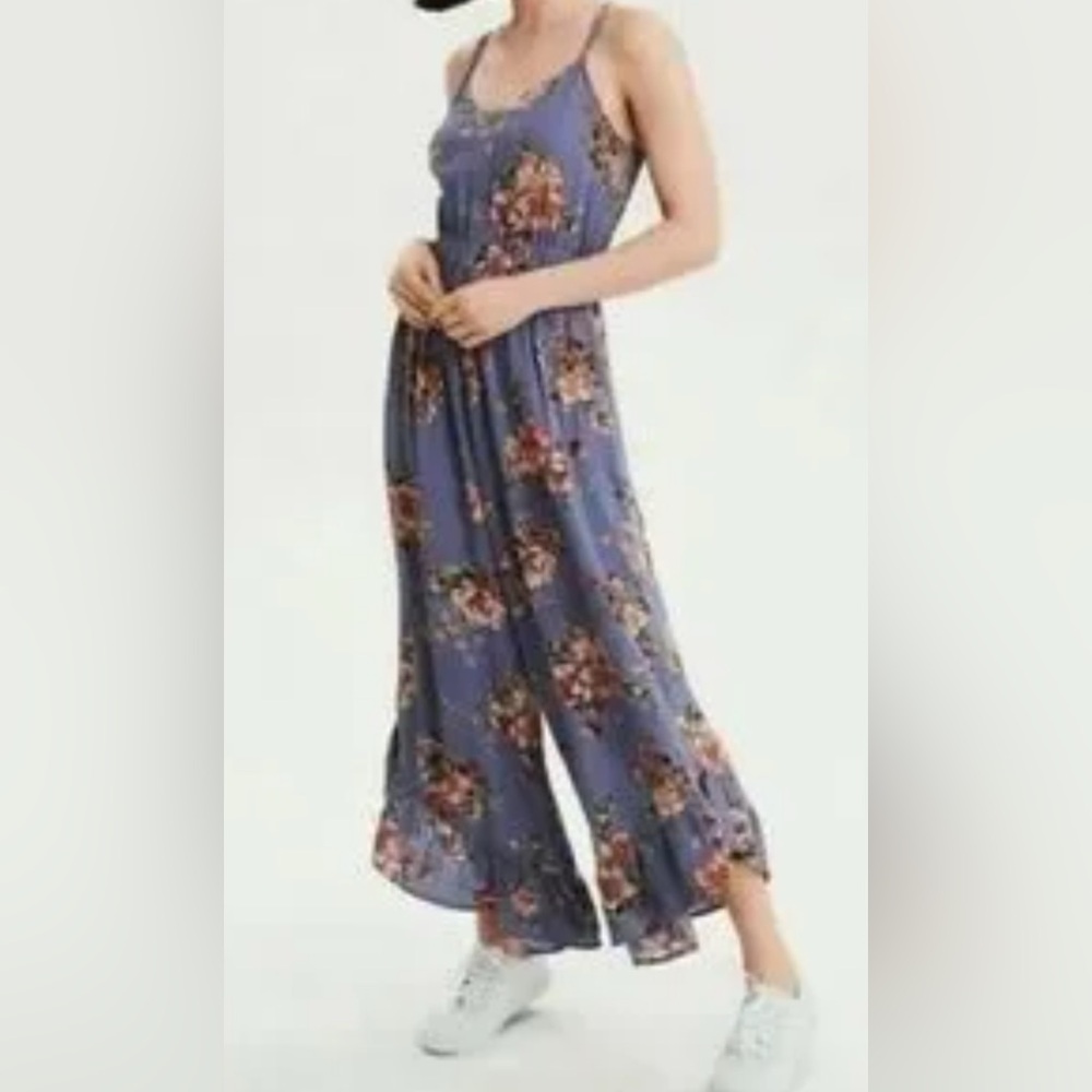 American Eagle Outfitters Floral Sleeveless Wide Leg Ruffle Hem Jumpsuit